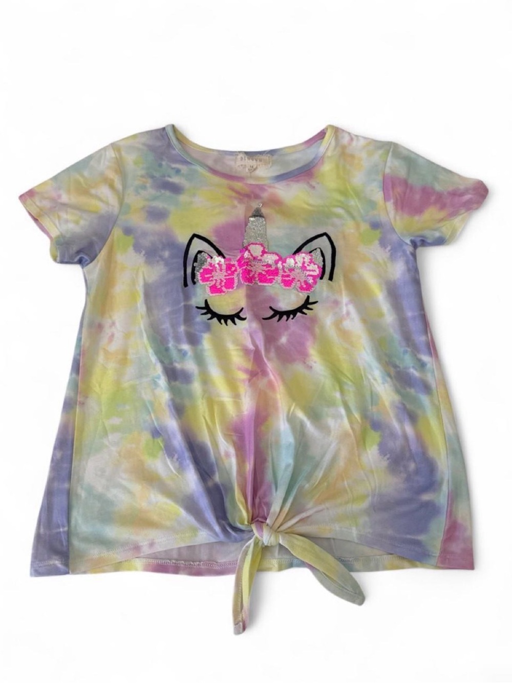 btween Pastel Tie-Dye Unicorn Front-Tie Tee in Pink, Purple, Yellow, Blue